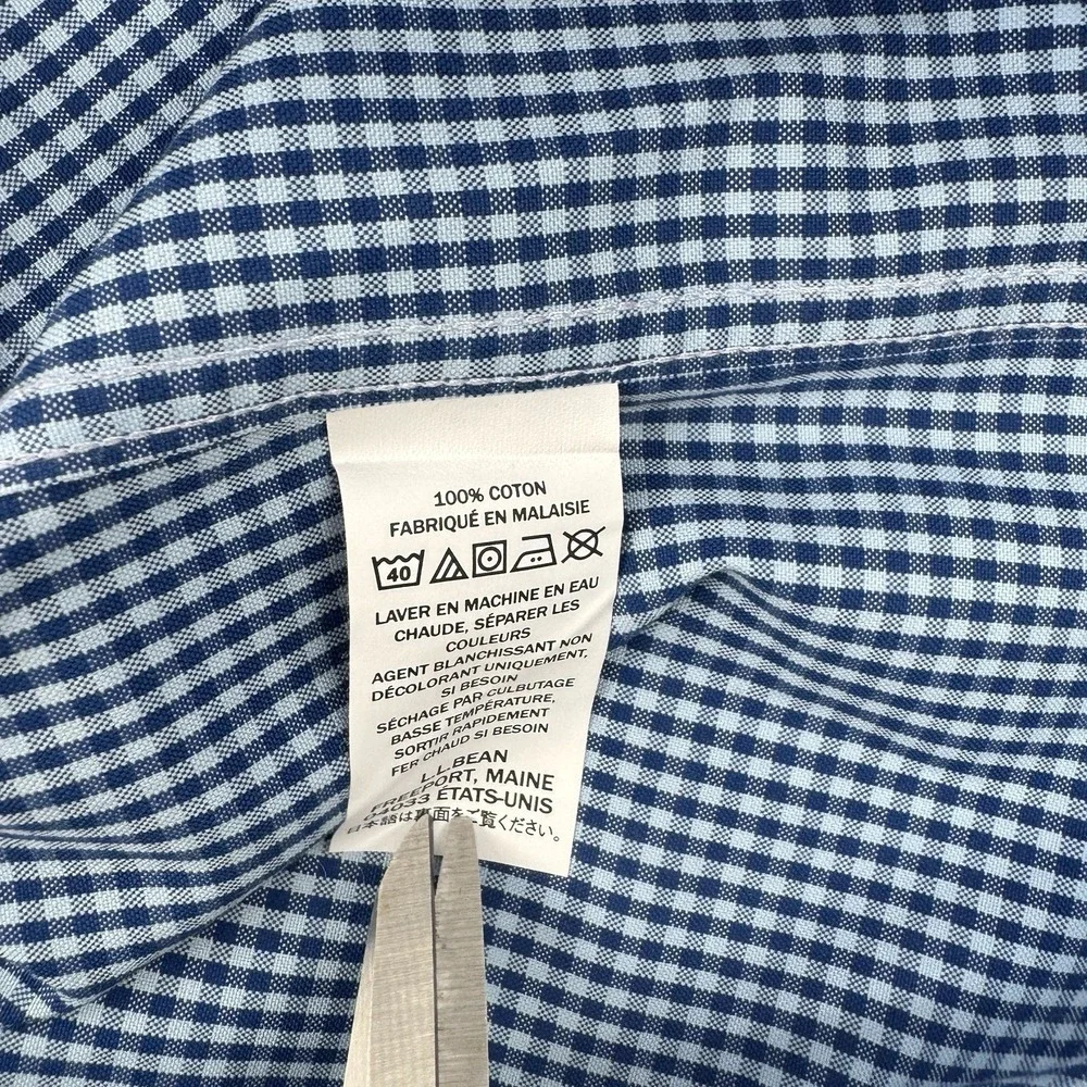 L.L. Bean Blue Gingham Button Down Shirt Men 16-33 Traditional Fit Cotton Office
